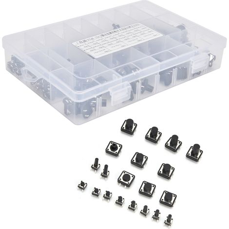 250 interrupteurs tactiles (6x6, 12x12) - Mini interrupteurs à bouton-poussoir portables pour télécommandes et jouets électroniques (1/5)