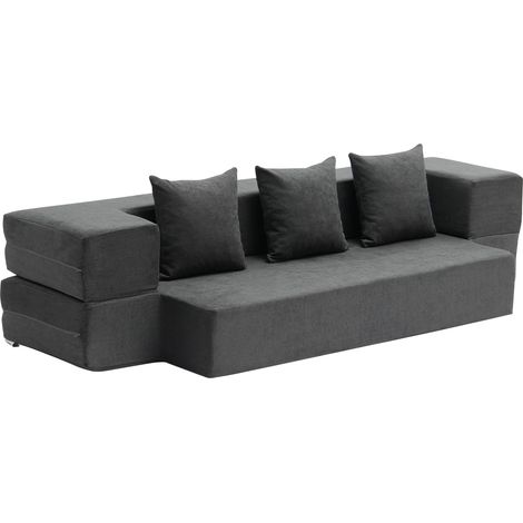 VEVOR 3 in 1 Klappsofa faltbares Schlafsofa mit 3 Kissen & waschbarem Bezug, umwandelbarer Schlafsessel aus 25D Memory Foam, Couch für Wohnzimmer Schlafzimmer, Hellgrau (TWIN /1030x1930x225mm)
