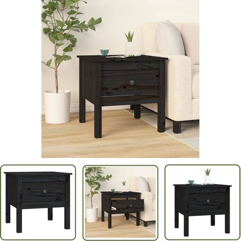 The Living Store Beistelltisch Schwarz 50x50x49 cm Massivholz Kiefer - Kiefernholztisch - Beistelltisch Schwarz - Couchtisch - Nachttisch - Möbel (1/5)