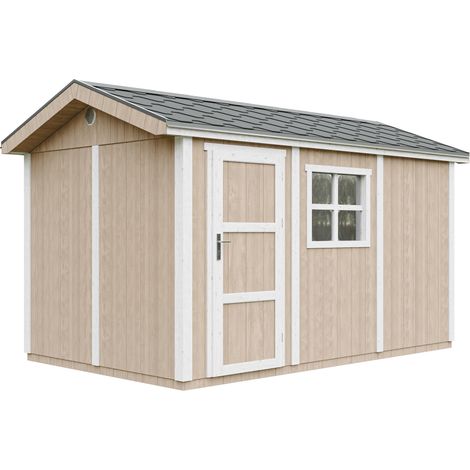Caseta de jardín de CALIDAD PREMIUM 8,68 m²-L412xW250cm - Construcción con paneles LP Smartside - con Suelo y Tejas Bituminosas - TIMBELA M914-TERRA BROWN (1/5)