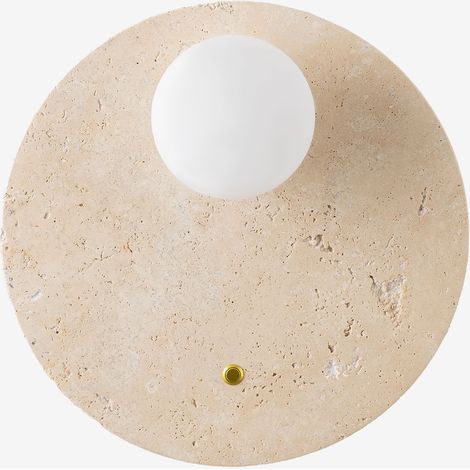 SKLUM Wandleuchte Ø30 cm aus Travertin mit Glaskugel Davise Travertine (1/5)