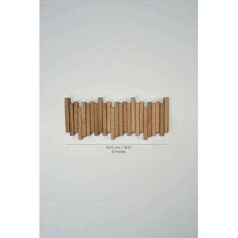 Barre de penderie murale en bois, crochets pliables, barre à vêtements magnétique 8 crochets pour entrée, rangement vestiaire (1/4)