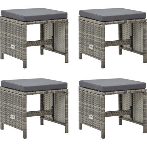 Gartenhocker 4 Stk. mit Sitzkissen Poly Rattan Grau