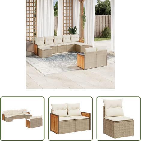 Gartensessel - 9-tlg. Garten-Sofagarnitur mit Kissen Beige Poly Rattan (1/5)