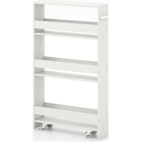 Rangement dans les petits espaces chariot étroit 4 niveaux blanc avec poignée (1/5)