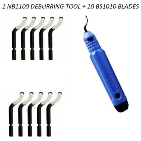 Deburring Deburring Tool, Burr Remover with 10 BS1010 Steel Replacement Blades, 360° Rotatable Deburr Blades, Practical Tool for Aluminum, 3D Printing, Copper and Steel Metal, Plastic (1/4)