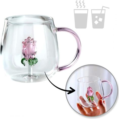 Glas mit tulpenförmigem Einsatz im Inneren, rosa Henkel, 400 ml - SZK129