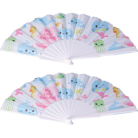 Lot de 2 éventails pliables à motif animal mignon, en plastique résistant, pour se rafraîchir, décoration murale et spectacles. (1/5)