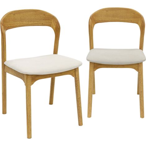 sweeek - 2er-Set Vintage-Stühle aus Heveaholz mit Stoffbezug Natur / Beige (1/5)