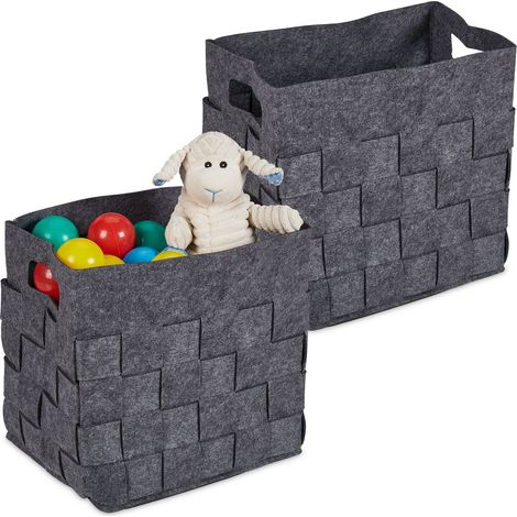 Relaxdays Cestas de Almacenaje Fieltro Tejido, Set 2, Cajas Organizadores Plegables, Baño, Juguetes, 30x30x24 cm, Gris