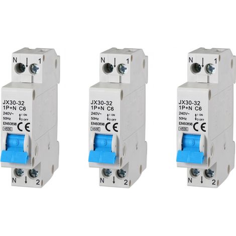 gloca 3er-Set Sicherungsautomaten 1P+N 6A 220V 4,5KA 1 DIN C6 Modul