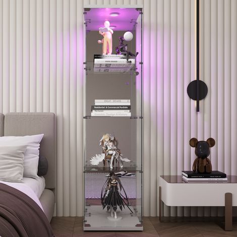 ADWOLT – Vitrine en verre – Vitrine Armoire pour Collection– vitrine LED– 4 niveaux 1 porte– serrure de sécurité– 36×42×164cm–Blanc