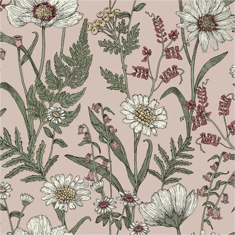 Wild Meadow Forest Wallpaper Blush Pink Green Paste The Wall Floral Botanical (1/4)