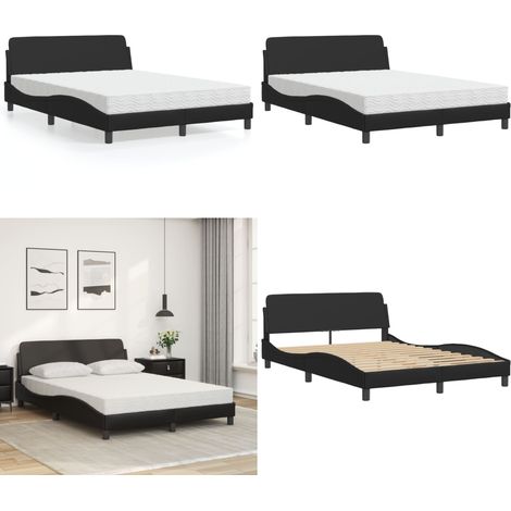 Bett mit Matratze Schwarz 140x190 cm Kunstleder - Schlafzimmermöbel - Doppelbett - Boxspringbetten - Betten Mit Matratze - Kunstlederbett - Home & Living (1/5)