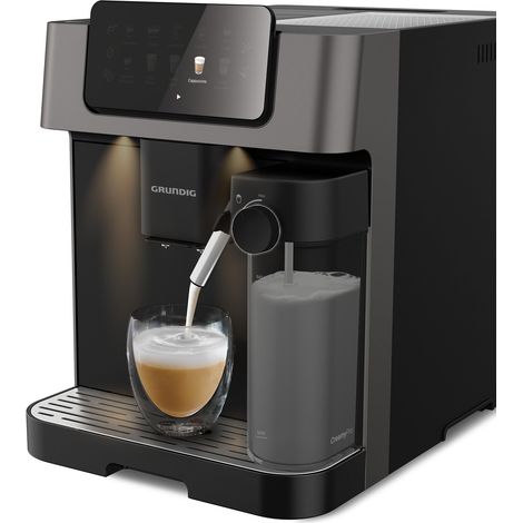 GRUNDIG KVA 7230 - Macchina da caffè, 10 specialità di caffè, 13 gradi di macinazione, contenitore per latte, potenza 1350 W, pressione pompa 19 bar, ugello doppio, illuminazione, nero/argento scuro (1/5)