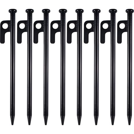 Lot de 8 piquets métalliques robustes (20 cm), en fer forgé avec crochet et œillet, pour camping, auvent et jardin (1/5)