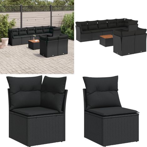 Salon de jardin 9 pcs avec coussins noir résine tressée - Ensemble Salon De Jardin - Mobilier Extérieur - Canapé Jardin - Set Salon Jardin - Table Basse Jardin - Home & Living (1/5)