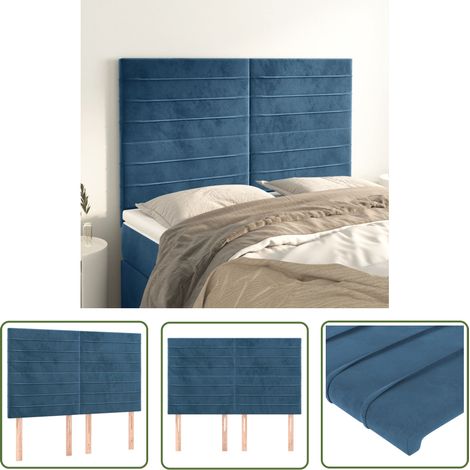 The Living Store Têtes de lit 4 pcs Bleu foncé 72x5x78/88 cm Velours - Tête De Lit - Literie - Meuble De Chambre - Velours - Tête De Lit Rembourrée (1/5)