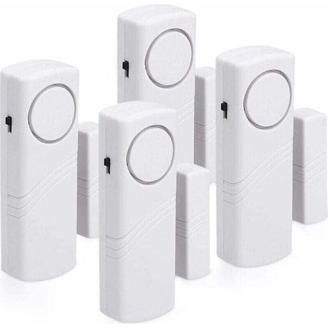 Lot de 4 alarmes pour portes et fenêtres – Alarmes de sécurité et anti-effraction pour la maison – Fonctionnement magnétique – 120 dB