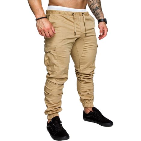 PANTALON DE JOGGING JEUNES, PANTALON CARGO HOMME, BEIGE, À BRETELLES, EN CAOUTCHOUC, TAILLE XXXL (1/3)