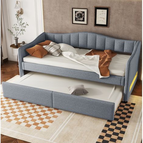 letto struttura 90x200 estraibile LED grigio OKMYHOME (1/5)