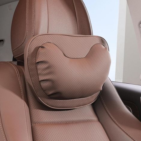 Auto Nackenkissen Kopfstütze Leder Braun Atmungsaktiv Abnehmbar für Fahren Büro Gaming (1/5)