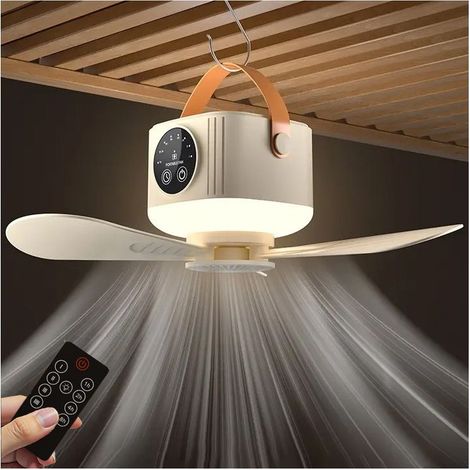 Ventilatore da soffitto con luce e telecomando, piccolo ventilatore da soffitto portatile a LED, 4 velocità del vento, timer (1/5)