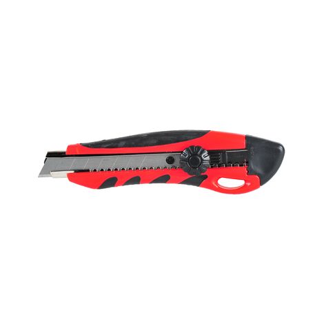 Werkstattmesser mit Metallführung, 18 mm Gummigriff, rot, M9125