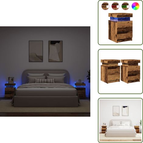 LED-Nachttische 2 Stk. Altholz-Optik 35x39x55 cm Holzwerkstoff - Nachttisch - Nachttische - Nachtschrank - Schlafzimmermöbel (1/5)