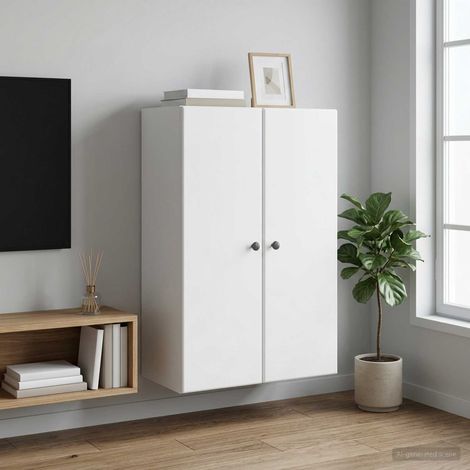 Armoire murale 2 portes en bois d’ingénierie blanc 66 x 34,5 x 90 cm, 25kg - PANGIVO (1/5)
