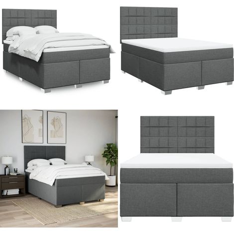 Giroletto a Molle con Materasso Grigio Scuro 140x190 cm Tessuto - Materasso a molle insacchettate - Letto a molle