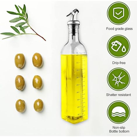 Carafe à huile en verre, distributeur d'huile et de vinaigre avec bec verseur, bouteille d'huile d'olive pour la cuisine, la salade et le barbecue (1/4)