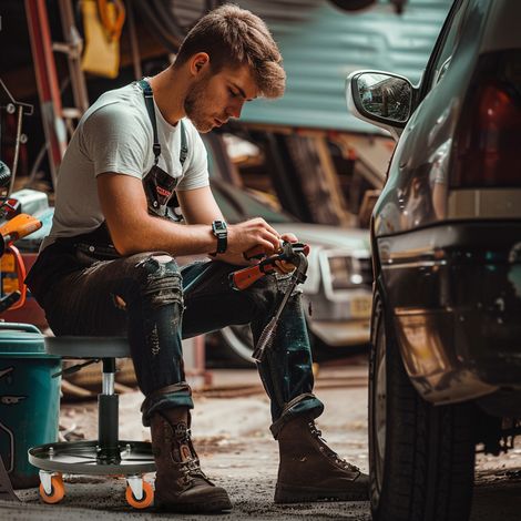 Mechanikerhocker mit drehbarem Sitz, höhenverstellbarer Plattform und 100 kg Tragkraft für Werkstatt und Autoreparatur, schwarz