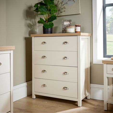 Chest of 4 Drawers White Oak Bedroom Storage Metal Cup Handles Avon 36mm Top (1/5)