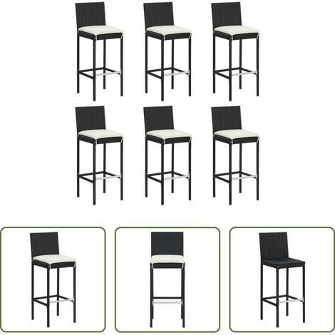 Barstuhl -  Barhocker mit Kissen 6 Stk. Schwarz Poly Rattan (1/5)