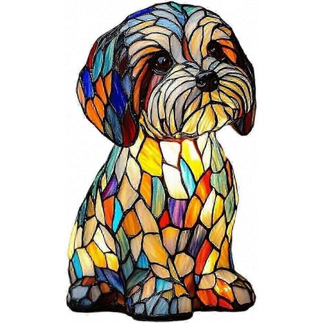 Veilleuse Chien 2026, adorable motif chiot en vitrail, lumière LED chaude, lampe de bureau USB compatible avec les amoureux des chiens (1/5)