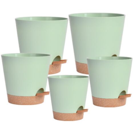 5 Pcs Pots de Fleurs en Plastique, 18/16.5/15.5/14/12.5cm Pots à Fleurs/Plantes en Plastique, Auto-Arrosant avec Soucoupe de Fleur Convient aux Jardins de Balcon Intérieurs et Extérieurs (1/5)