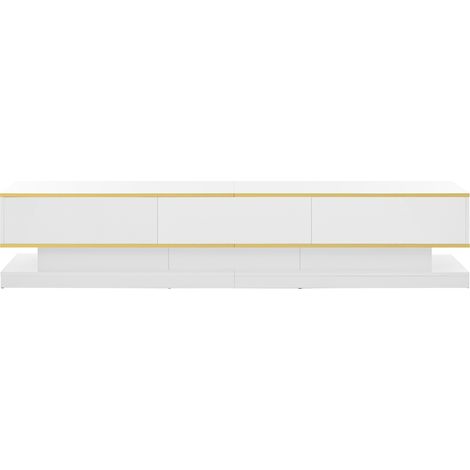 Mobile TV 200 x 40 x 40 cm in truciolato bianco lucido con 3 cassetti e bordo oro (1/5)