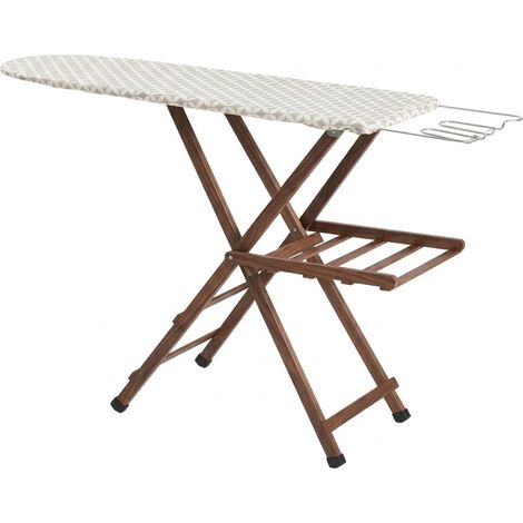 Asse da Stiro in Legno Noce 117x34cm Salvaspazio Regolabile 3 Altezze Tavola Pieghevole con Poggiaferro Zincato a Scomparsa Ripiano poggia Indumenti biancheria per Casa e Lavanderia made in Italy (1/5)