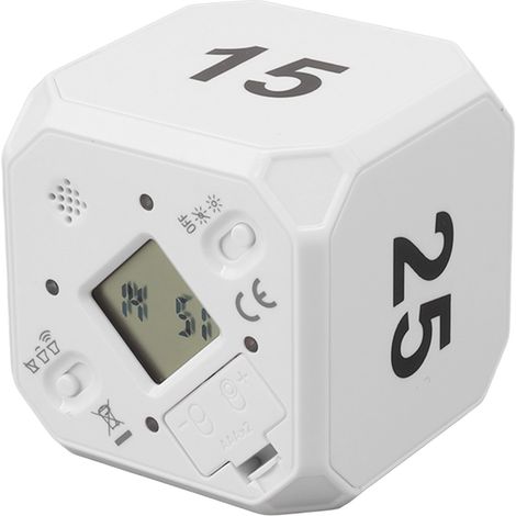Minuteur de cuisine portable, modes réglables 5/15/25/45 min, retournable pour exercice et cuisine, blanc (1/5)