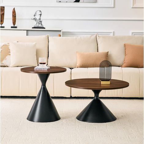 Set 2 tavoli salotto impilabili in metallo noce e nero OKMYHOME (1/5)