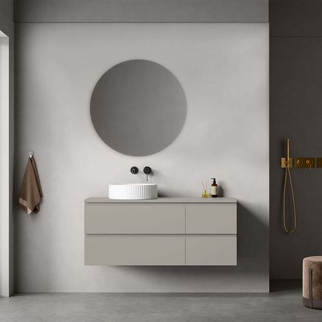 Mobile bagno sospeso reversibile 120 cm Grigio Cenere per Lavabo d'appoggio Specchio Tondo - Fiji Paint Top (1/4)