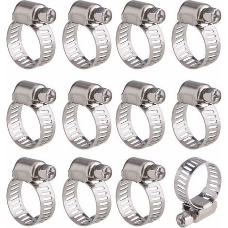12 Stück verstellbare Schlauchschellen aus Edelstahl, Schlauchclips, Befestigungselemente (10-16 mm) (1/5)