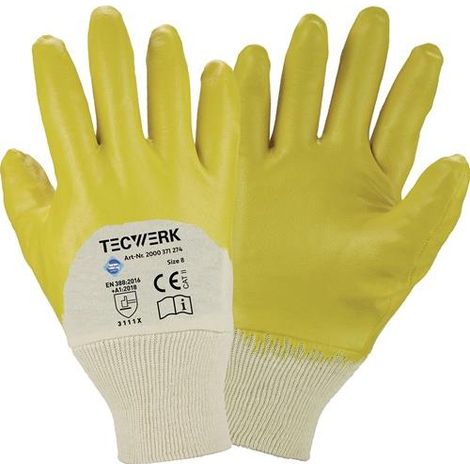 TECWERK Handschuhe Ems Gr.9 gelb besonders hochwertige Nitrilbeschichtung TW