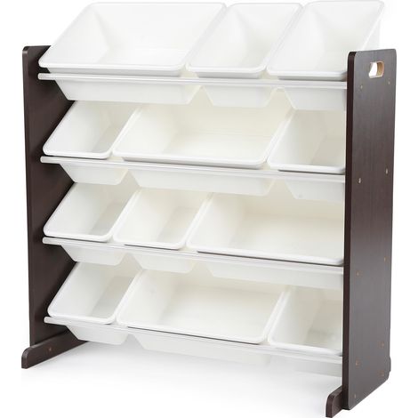 étagère pour enfants, organisateur de jouets avec 12 bacs de rangement, expresso/blanc (1/5)