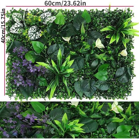 (GM-02) Panneau mural de plantes artificielles 40 x 60 cm, feuillage persistant, haie de buis, pour la décoration extérieure de votre maison, jardin, balcon ou pelouse. (1/4)