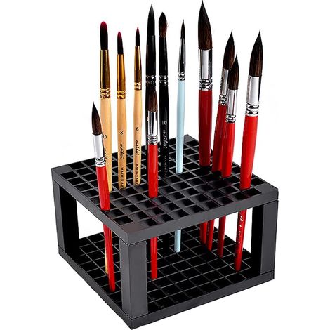 1 paquet de porte-stylos carrés en plastique à 96 trous, porte-stylos multifonctionnel et détachable pour ranger les fournitures artistiques (noir)