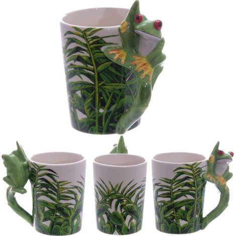 Puckator - Tazza in ceramica con manico a forma di rana, decorazioni con alberi