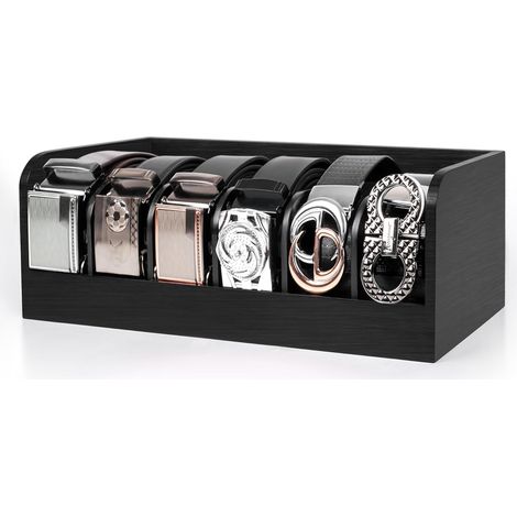 Boite Rangement Ceinture Noire - Rangement Dressing en Bois de Bambou Foncé avec 6 Emplacements pour Armoire, Placard, Tiroir - Pour Homme & Femme - Étui Accessoires, Montres (1/5)