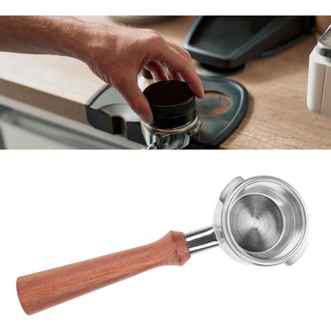 NOWWA 58-mm-Kaffeemaschine, abgewinkelter Griff, bodenlos, Edelstahl, Modell F, brasilianisches Rosenholz (1/5)